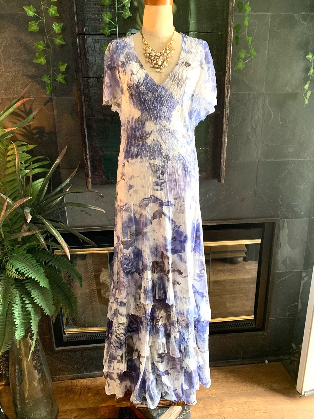Komarov Romantic Flutter Sleeve Charmeuse & Chiffon Maxi Cocktail Dress- XL